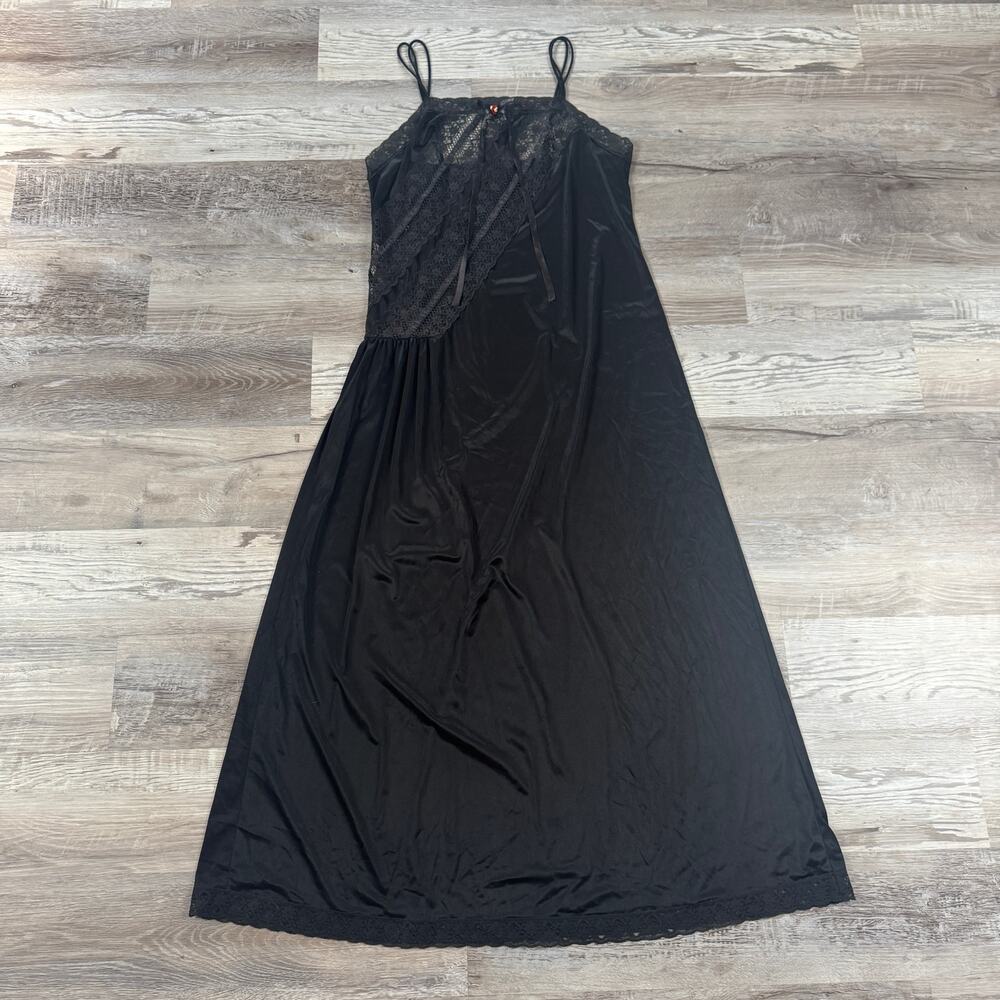 Vintage 80s 90s Black Lace Maxi Nightgown Negligee Slip Dress Romantic Goth M